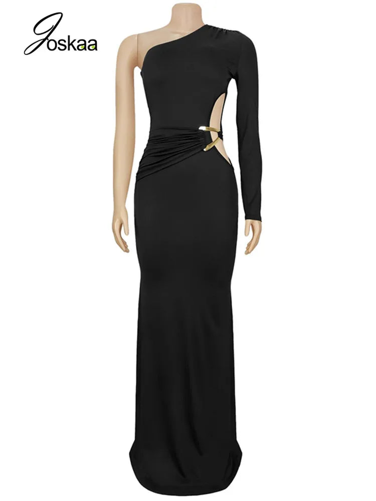 Women's Cutout One Shoulder Bodycon Maxi Dress Apricot – Back View