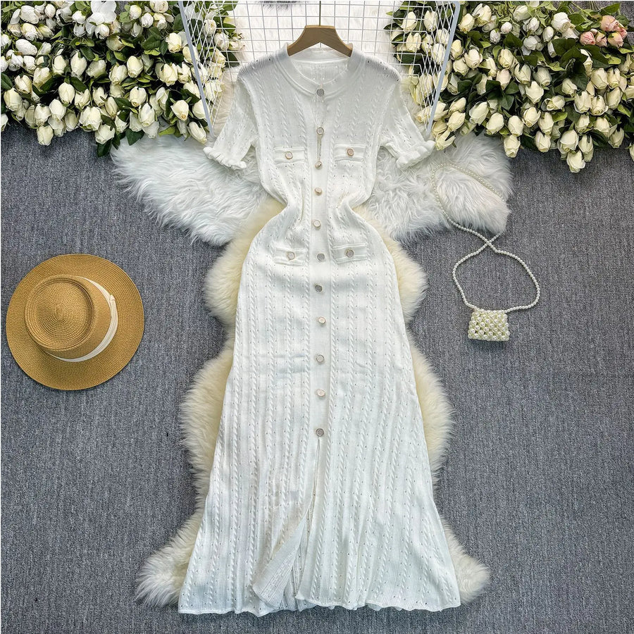 Women's Knit Short Sleeve Bodycon Maxi Dress