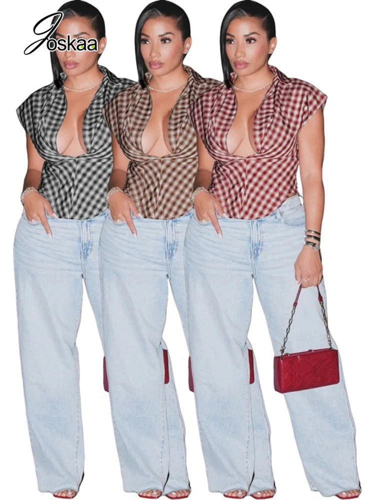 Women's Sleeveless Crop Plaid Irregular Top – Women's Fashion Wholesale – Front View