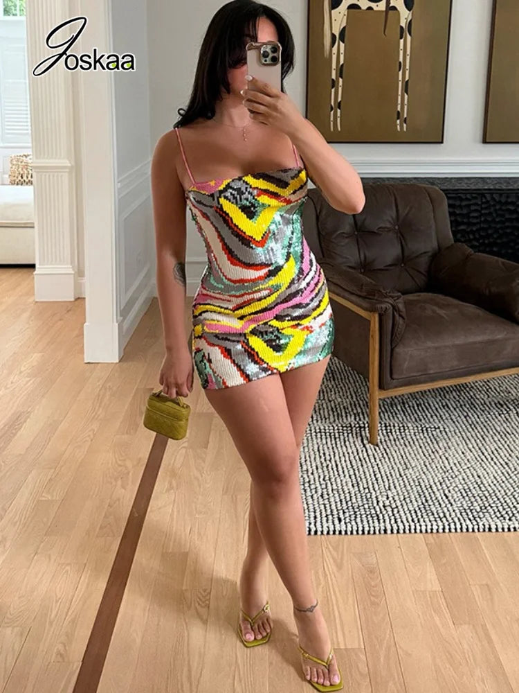 Women's Sequin Sleeveless Bodycon Mini Dress - Front View