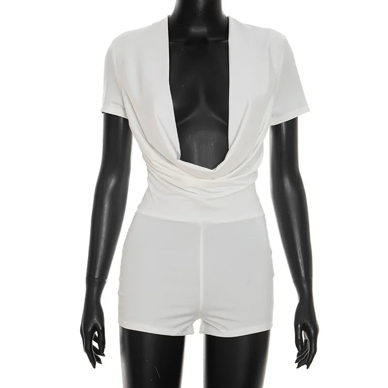 Women's Short Sleeve Bodycon Solid Rompers Slim Romper