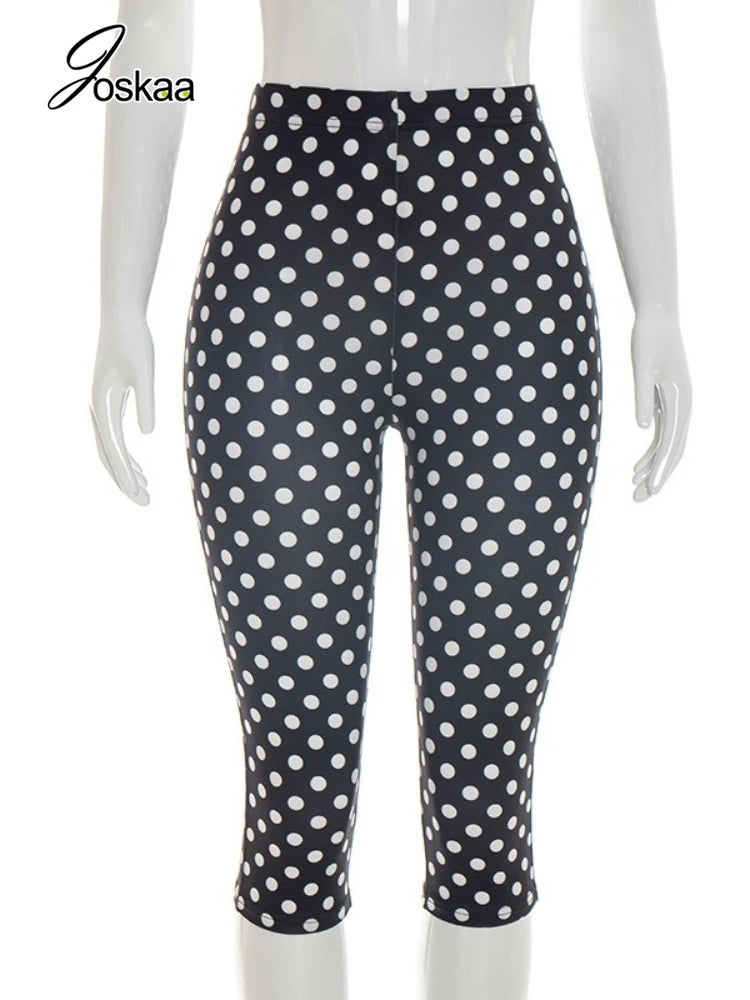 Women's Polka Dot Crop High Waist Pants Top Black – Back View