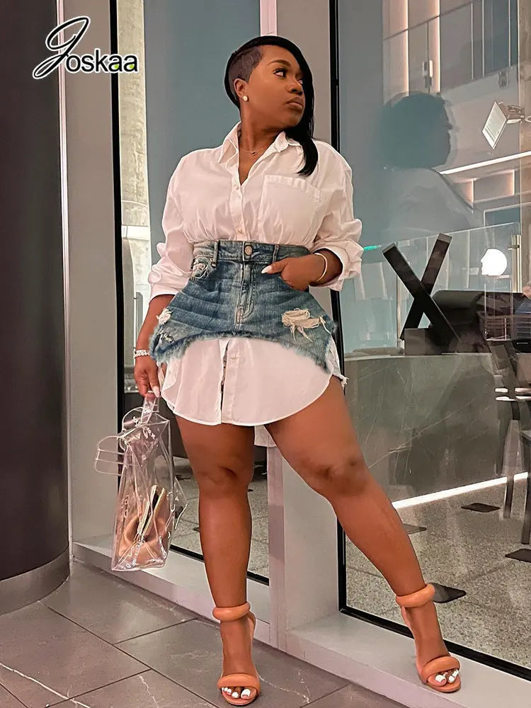 Wholesale Women's Denim Long Sleeve Two Piece Set 29 – Front View