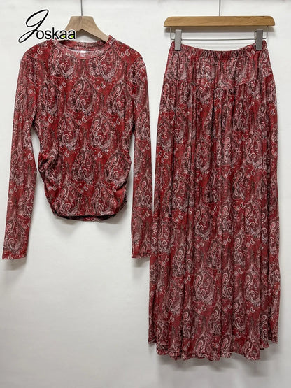Women's Mesh Ruched Long Sleeve Two Piece Set - Detail View