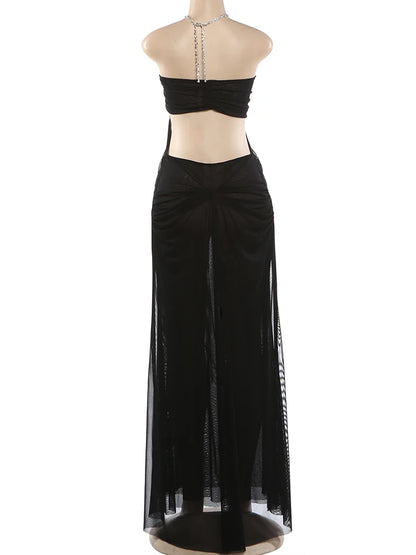 Joskaa Mesh Ruched Backless Halter Dress - dress image 5