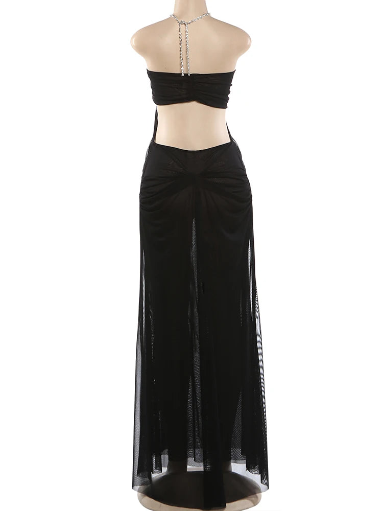 Joskaa Mesh Ruched Backless Halter Dress - dress image 5
