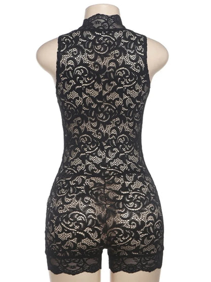 Wholesale Women's Lace Sleeveless Bodycon Romper Black – Back View