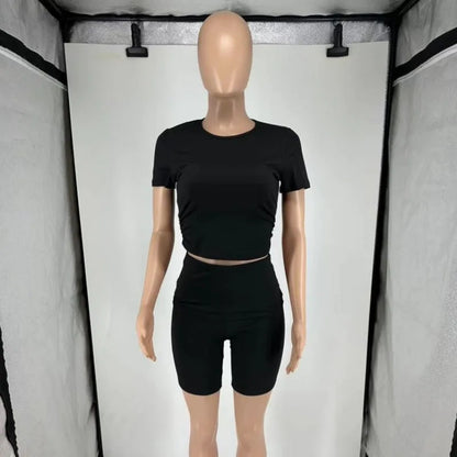 Women's Ruched Short Sleeve Crop Two Piece Set