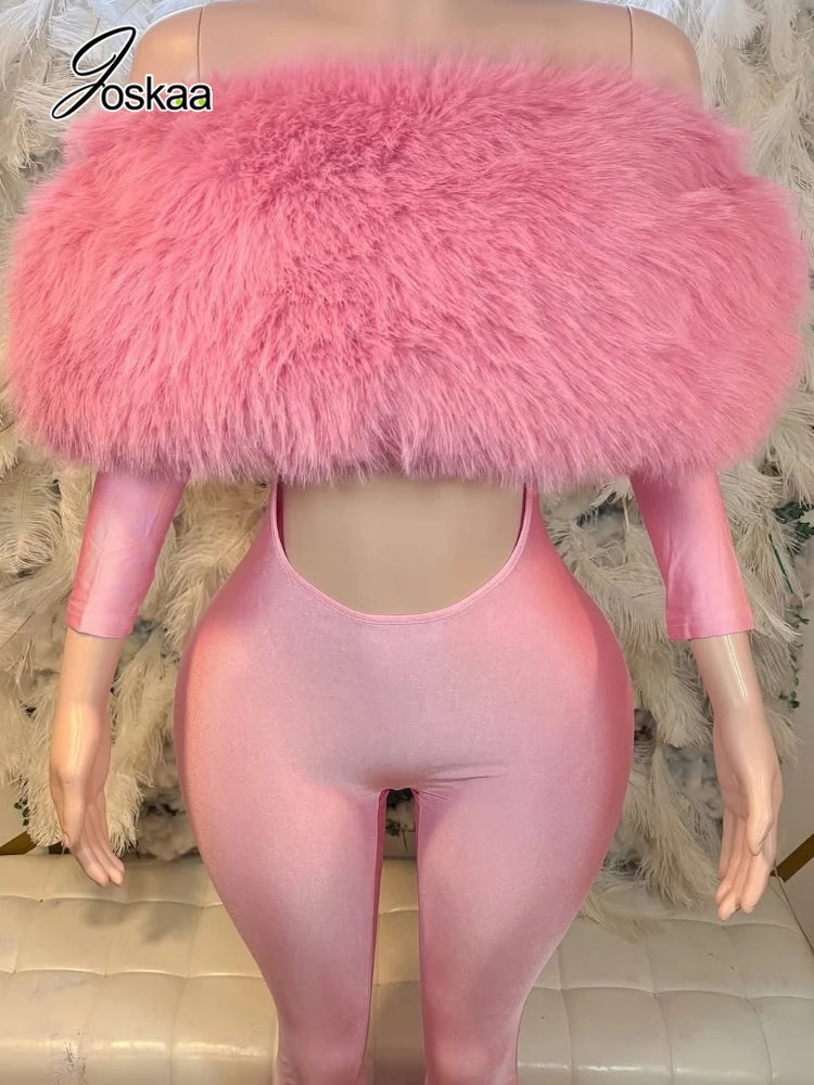 Women's Cutout Long Sleeve Bodycon Romper Pink – Back View
