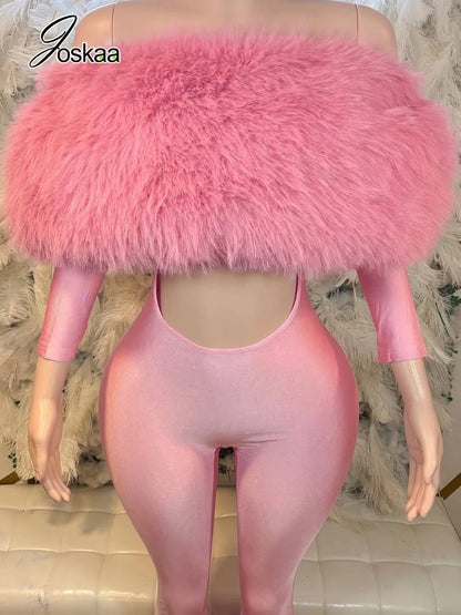 Women's Cutout Long Sleeve Bodycon Romper Pink – Back View
