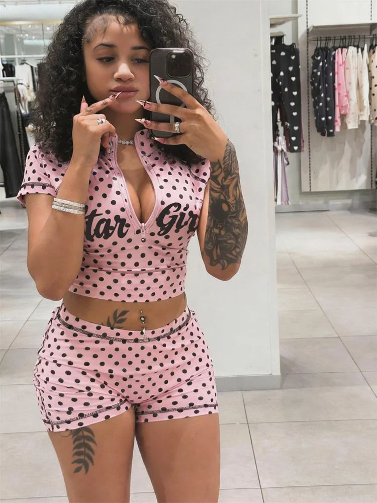 Wholesale Women's Polka Dot Shorts Two Piece Set