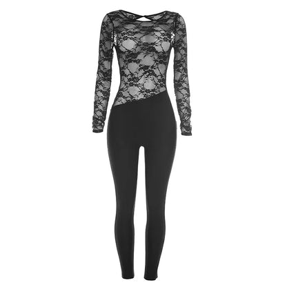Women's Mesh Lace Backless Long Sleeve Romper - Additional View 7