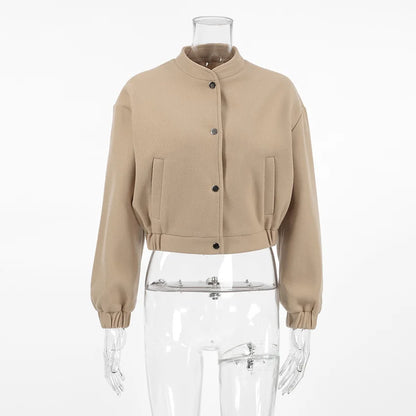 Women's Long Sleeve Bomber Warm Wool Jacket