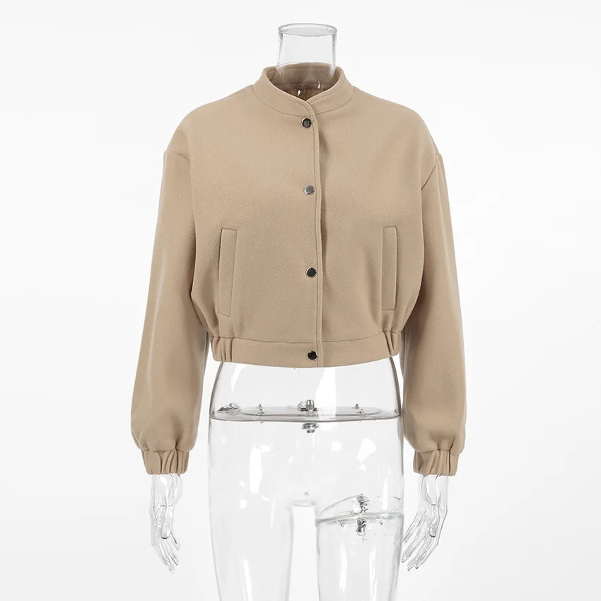 Women's Long Sleeve Bomber Warm Wool Jacket