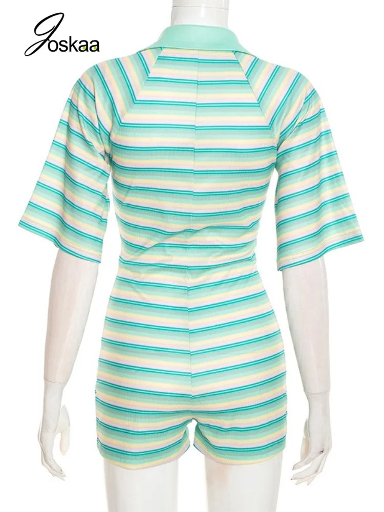 Women's Striped Bodycon Romper - Detail View