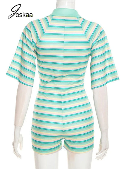 Women's Striped Bodycon Romper - Detail View