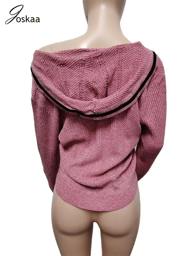Women's Knit Long Sleeve Ribbed Hooded Jacket Peach – Detail View