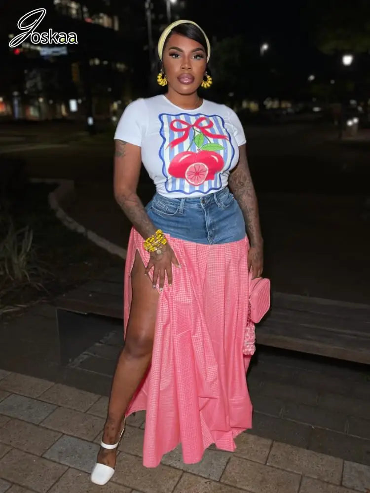 Women's Denim Short Sleeve Crop Two Piece Set Yellow – Side View