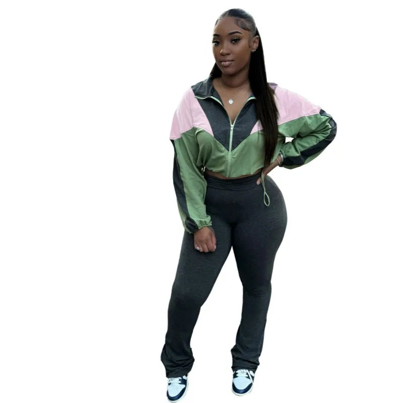 Women's Long Sleeve Crop Flare Two Piece Set
