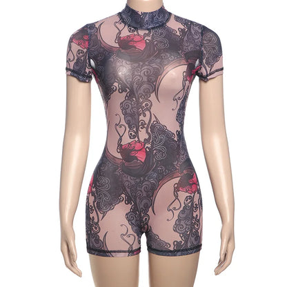Wholesale Women's Mesh Backless High Waist Romper