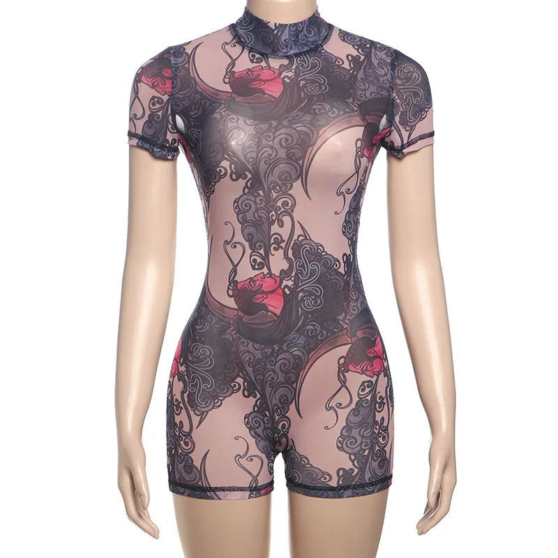 Wholesale Women's Mesh Backless High Waist Romper