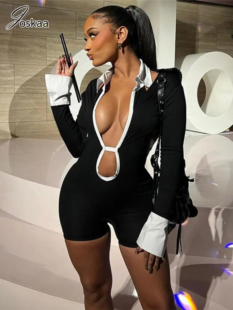 Women's Leopard Print Backless Cutout Romper Blue – Front View