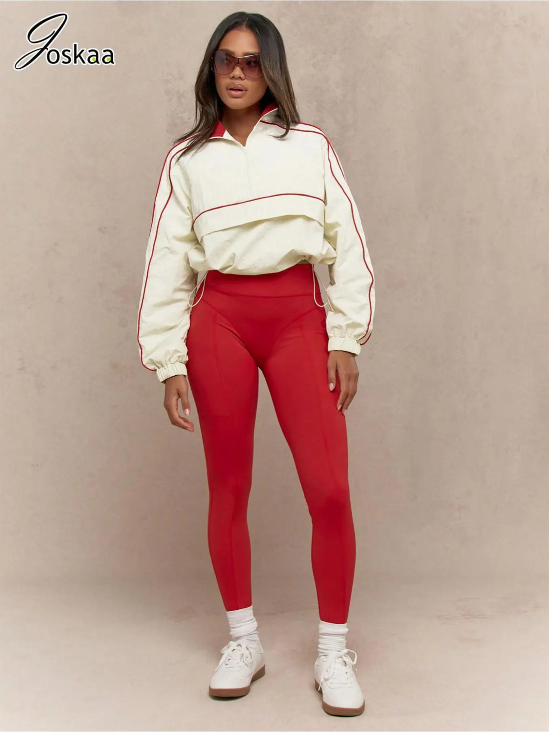 Women's Long Sleeve Sporty Nylon Full Two Piece Set Black – Front View