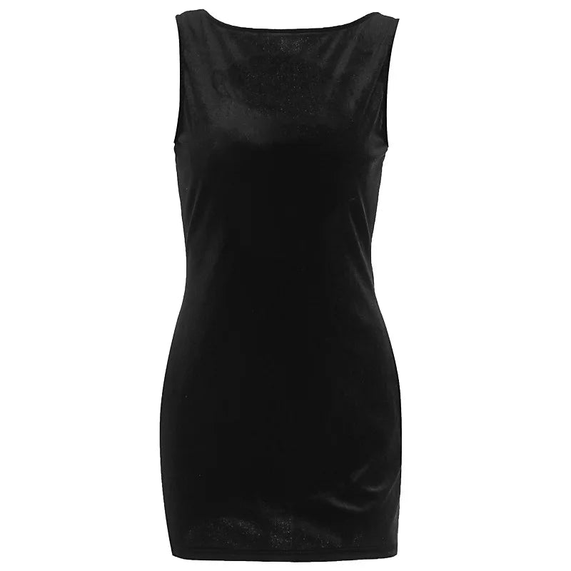 Women's Velvet Backless Black with Pearl Dress Black – Back View