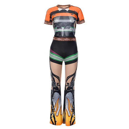 Women's Mesh Short Sleeve Crop Two Piece Set