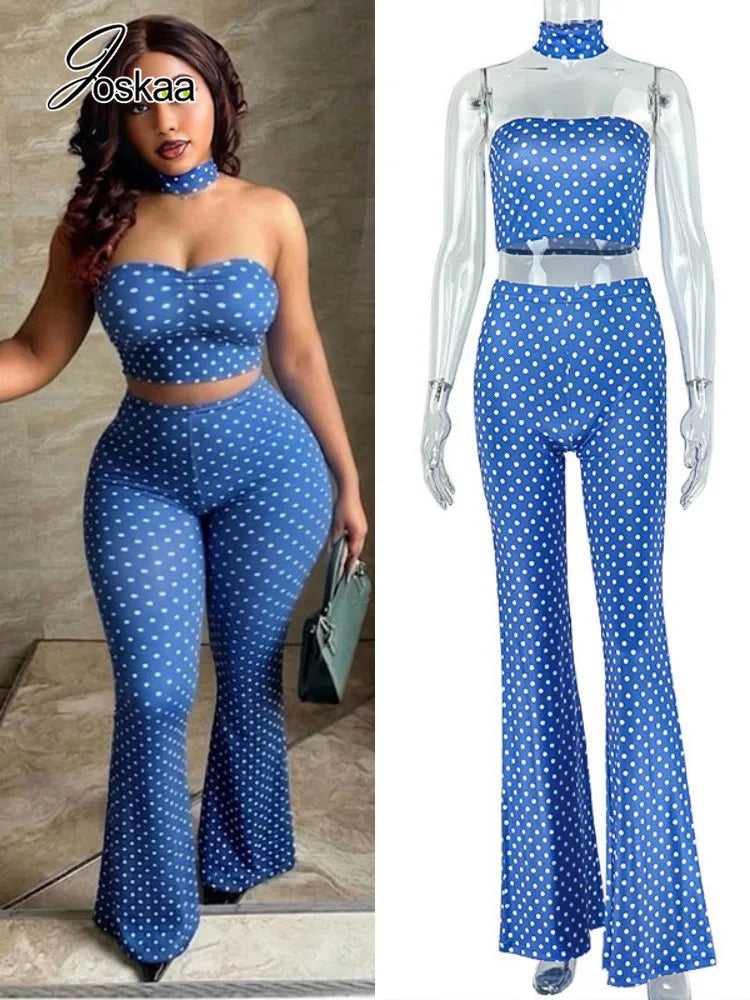Women's Polka Dot Strapless High Waist Two Piece Set – Women's Fashion Wholesale – Front View