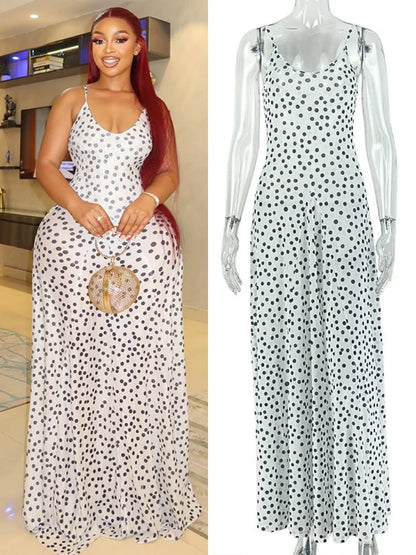 Women's Polka Dot Mesh Sleeveless Maxi Dress - Additional View 8