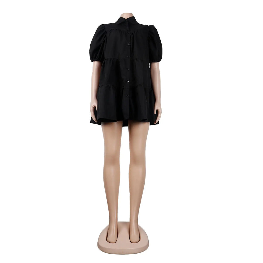 Women's Short Sleeve Lapel Big Swing Mini Dress