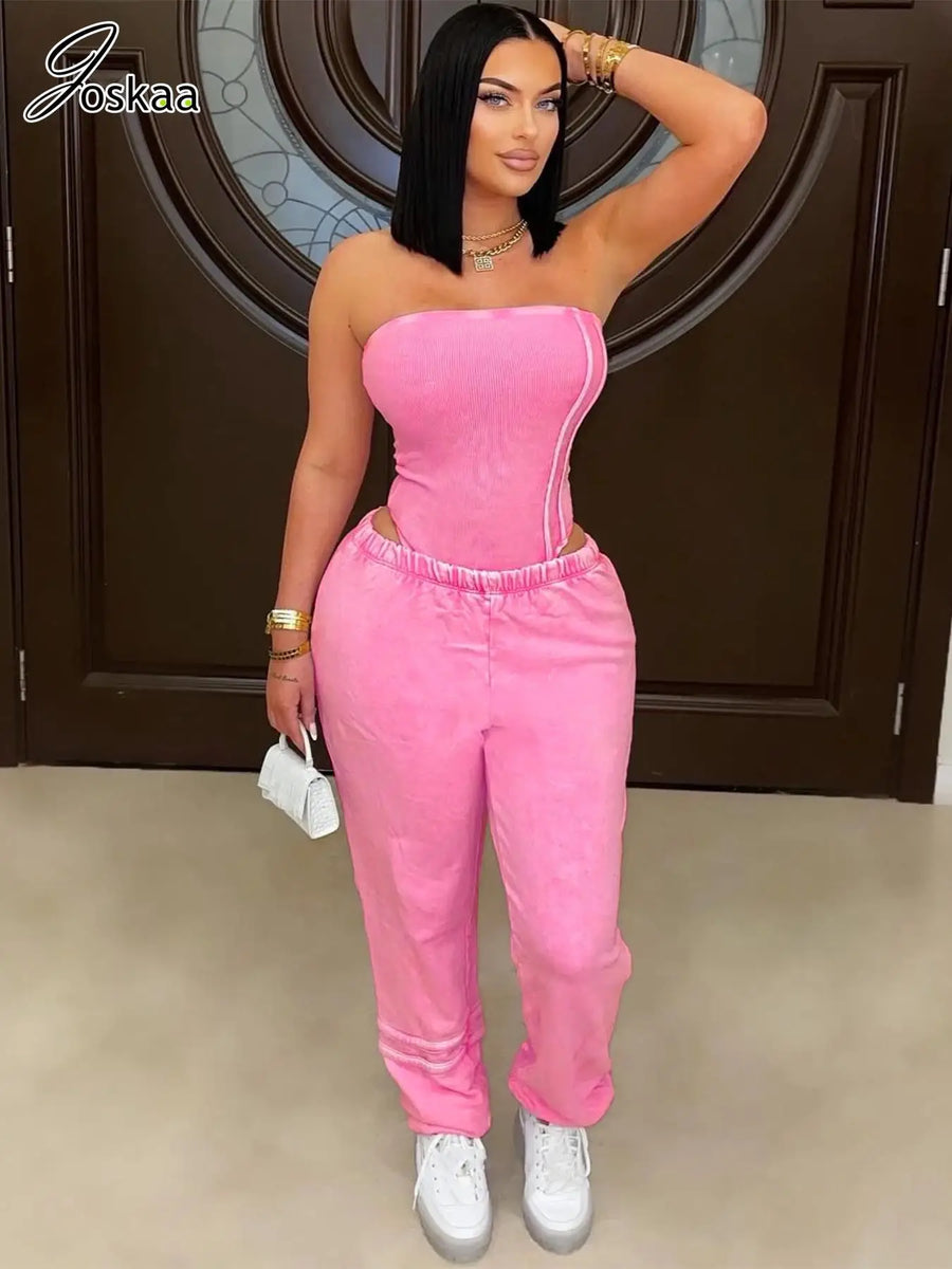 Women's Strapless Sporty Bodysuit and Two Piece Set Orange – Front View