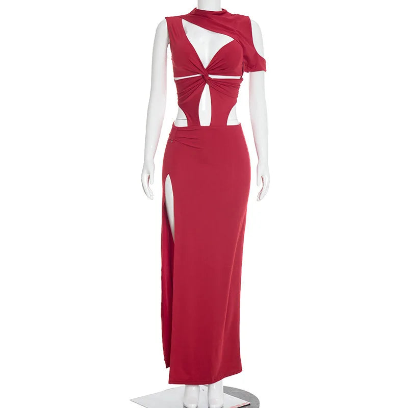 Women's Cutout Bodycon Knot Irregular Single Maxi Dress