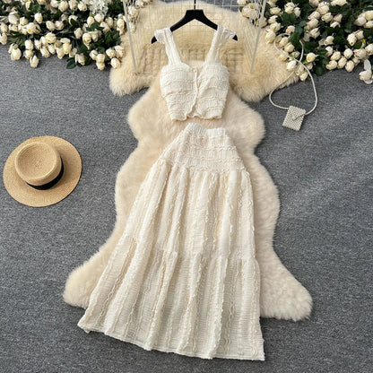 Women's Crop High Waist Pleated Two Piece Set