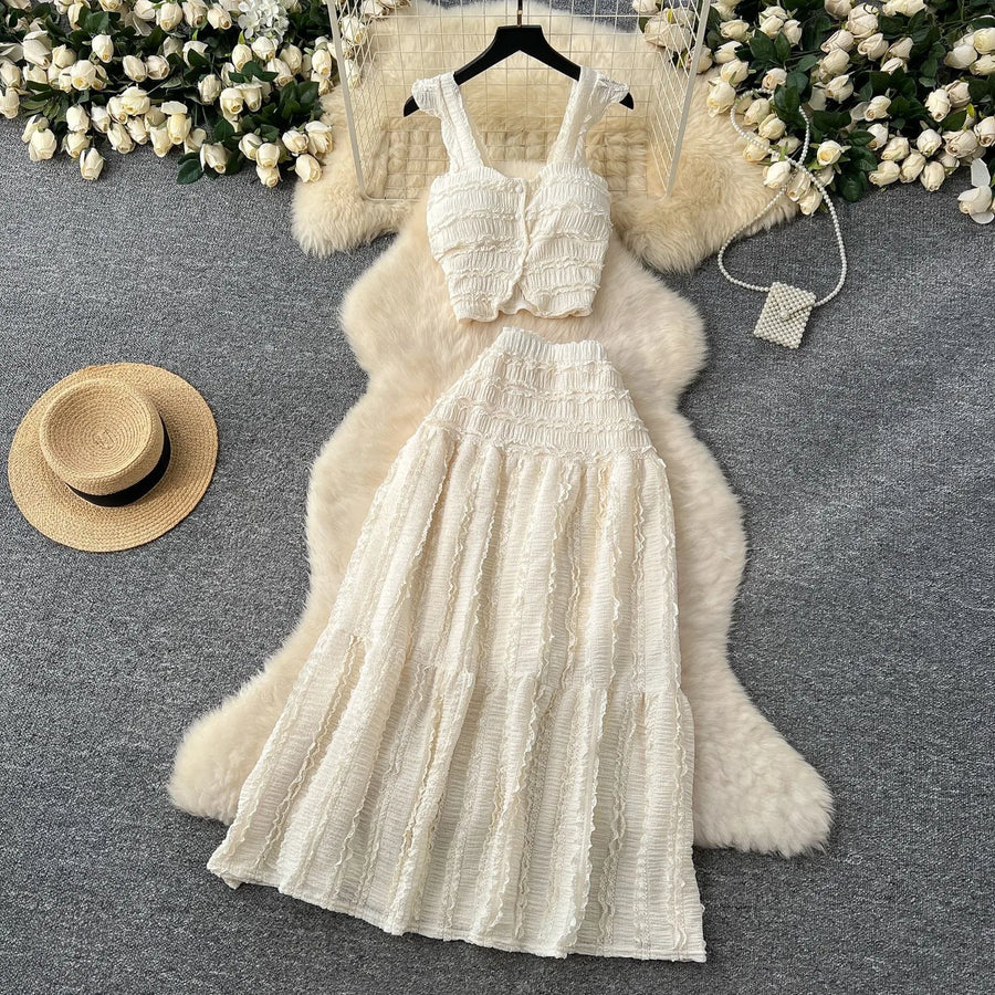 Women's Crop High Waist Pleated Two Piece Set