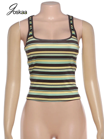 Women's Stripe Backless Sleeveless Crop Top Coffee – Back View