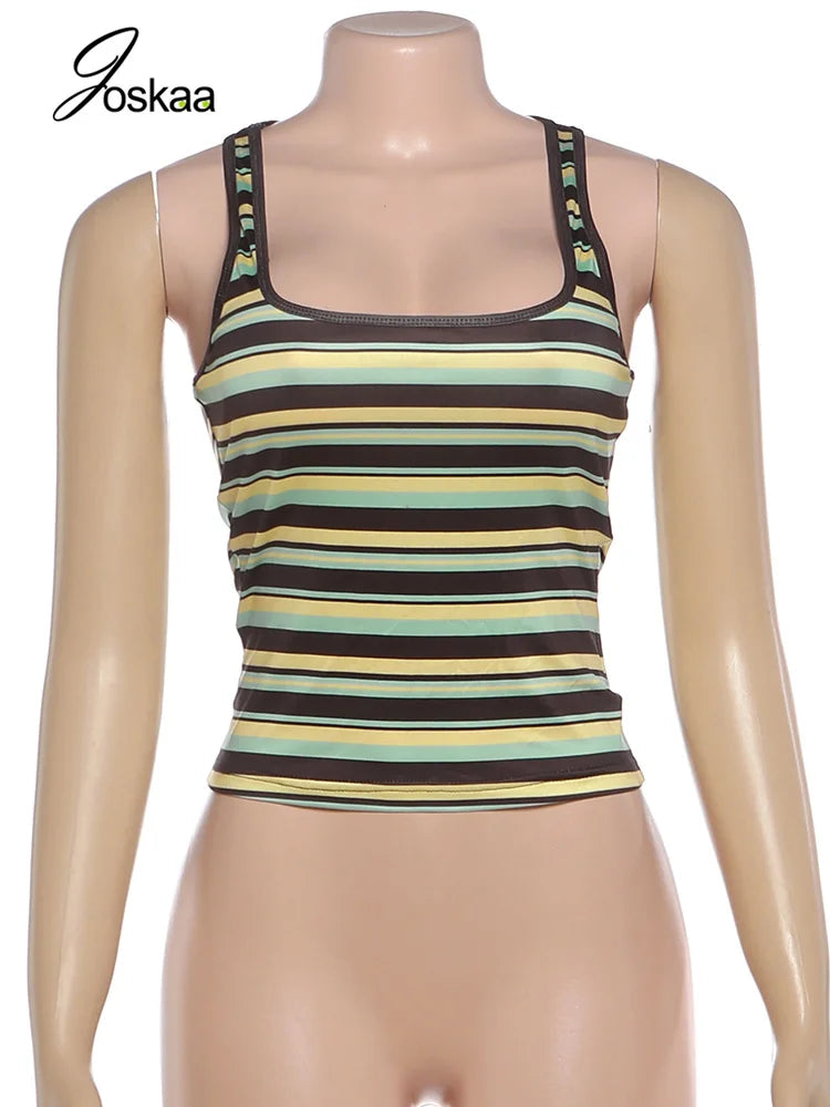 Women's Stripe Backless Sleeveless Crop Top Coffee – Back View