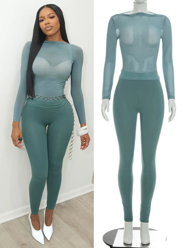 Women's Mesh Long Sleeve High Waist Two Piece Set - Additional View 8