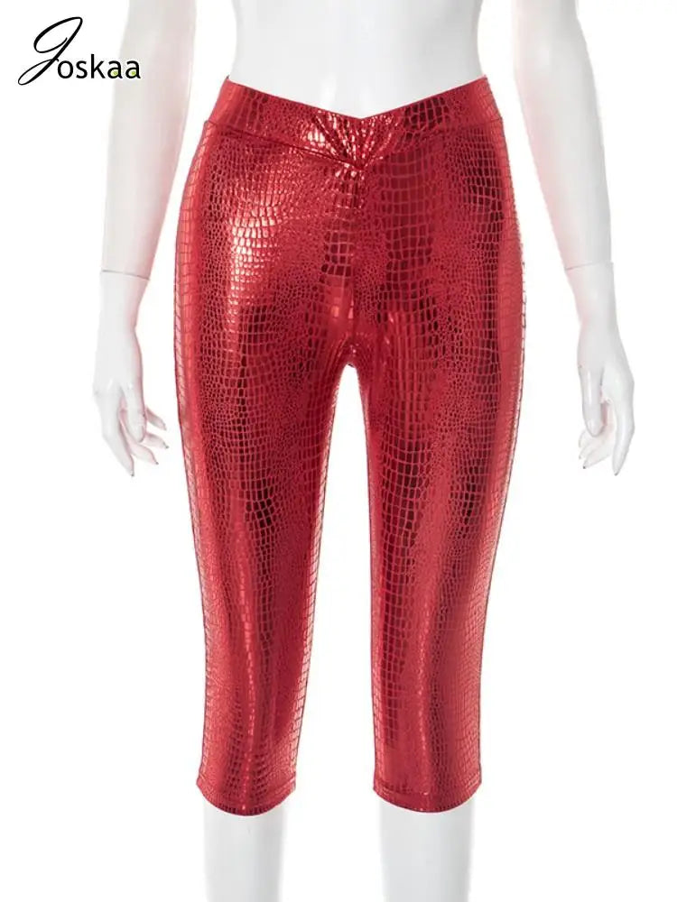 Wholesale Women's Crop Serpentine Red Pants Top Red – Back View