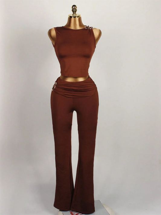 Joskaa Ruched Crop Flare Two Piece Set - two piece set image 1