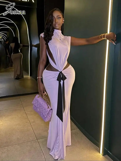 Women's Backless Cutout Sleeveless Maxi Dress – Women's Fashion Wholesale – Front View