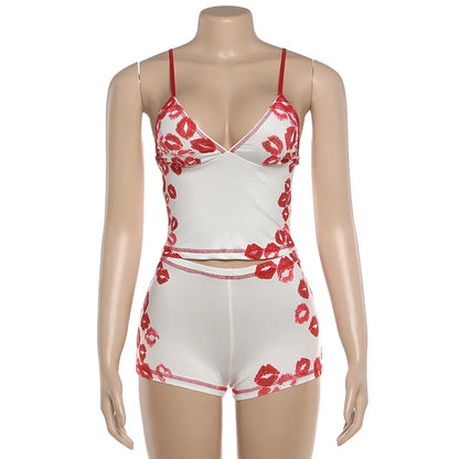 Women's Bodycon Lip V-neck Two Piece Set