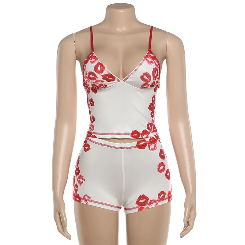 Women's Bodycon Lip V-neck Two Piece Set