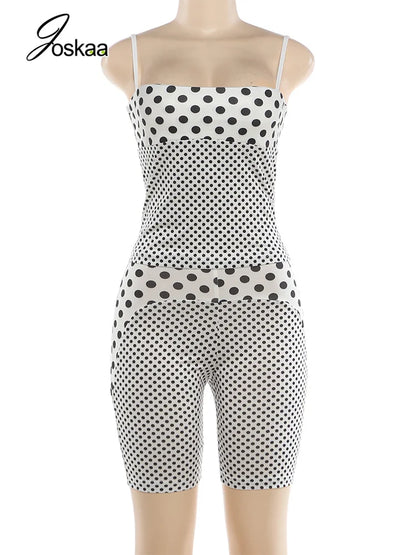Women's Polka Dot Crop High Waist Two Piece Set White – Back View