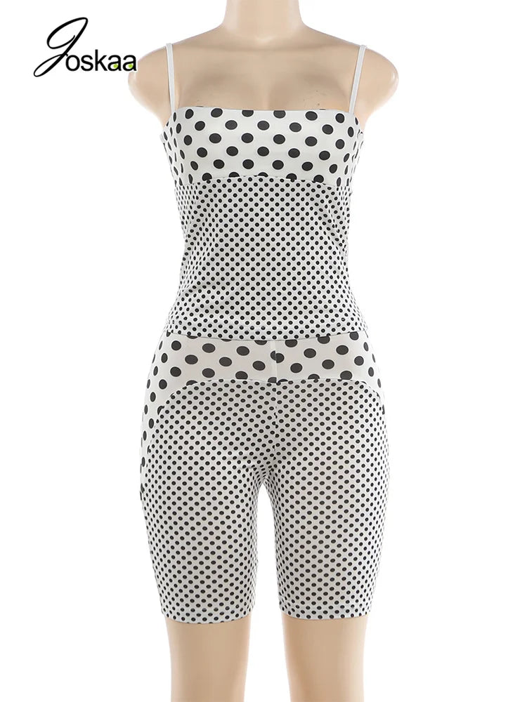 Women's Polka Dot Crop High Waist Two Piece Set White – Back View