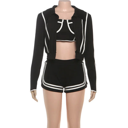 Women's Stripe Long Sleeve Crop Two Piece Set