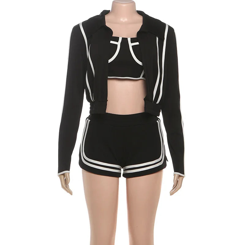 Women's Stripe Long Sleeve Crop Two Piece Set