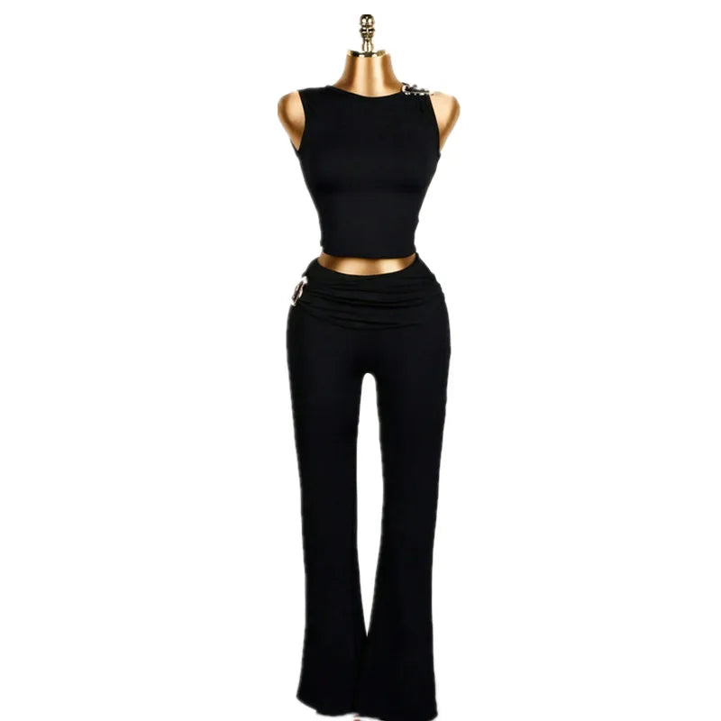 Joskaa Ruched Crop Flare Two Piece Set - two piece set image 11
