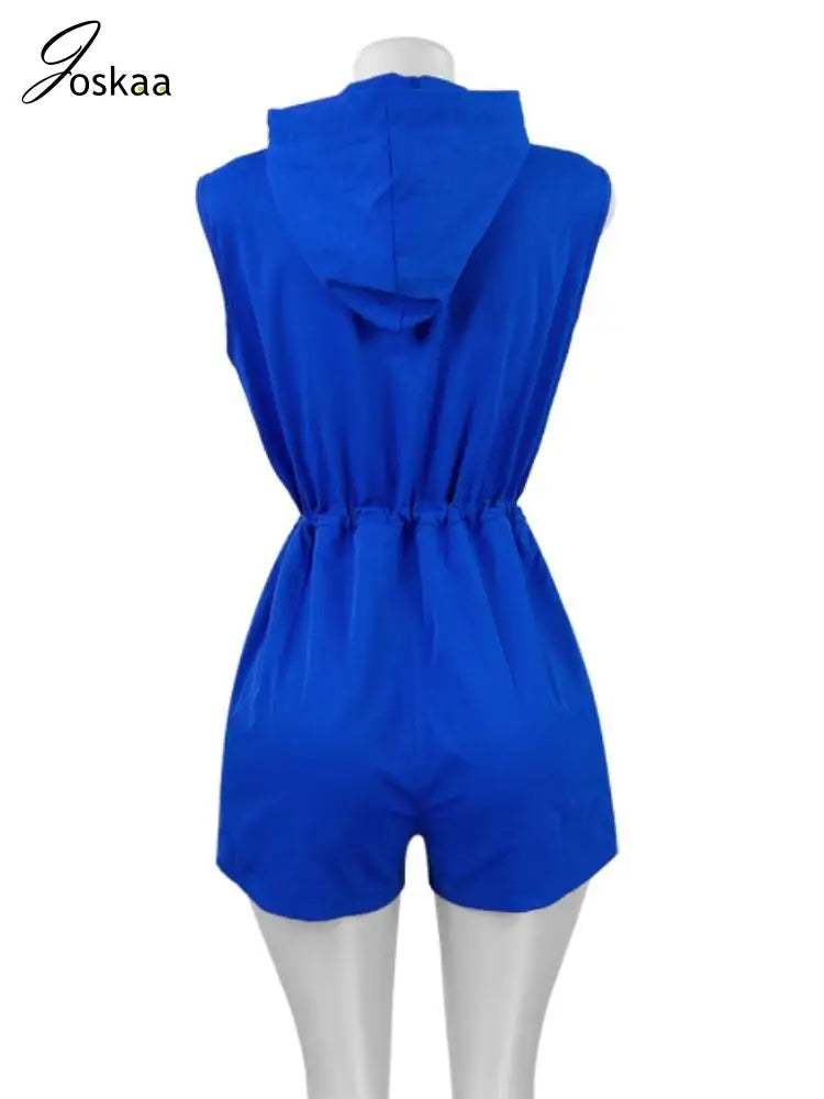 Wholesale Women's Sleeveless Zip Hooded Romper White – Detail View